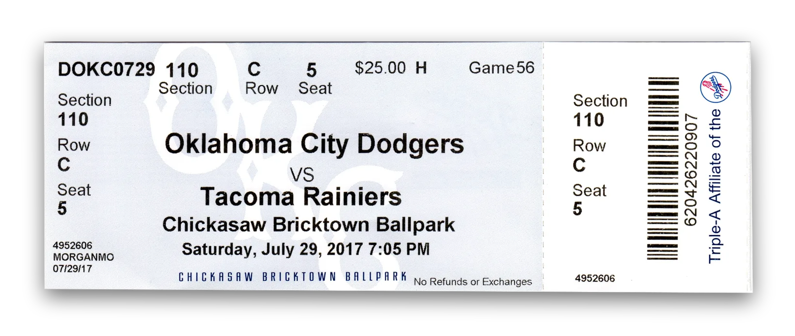 Oklahoma City Dodgers ticket vs Tacoma Rainiers